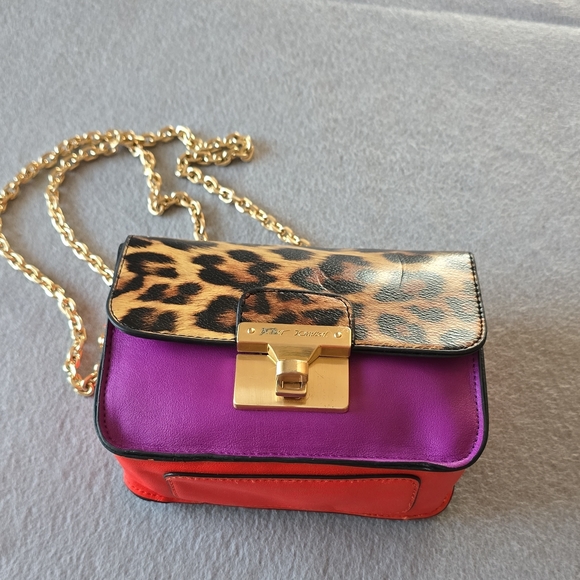 Betsey Johnson Handbags - Betsey Johnson Purple, Red & Leopard Crossbody with Gold Chain